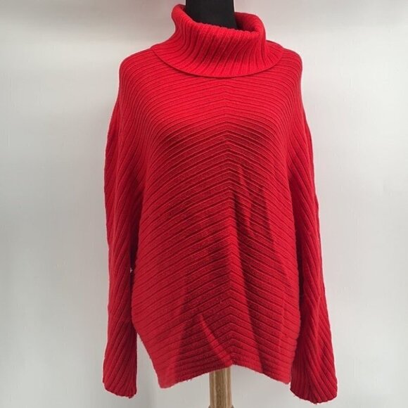 ANTHROPOLOGIE Moth red sweater wide sleeves soft event holiday striped sz small - Picture 2 of 6